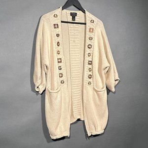 Pure Hand-Knit Sweater Zips Up Front Decorative Beads Size‎ XS/S  - TP/P